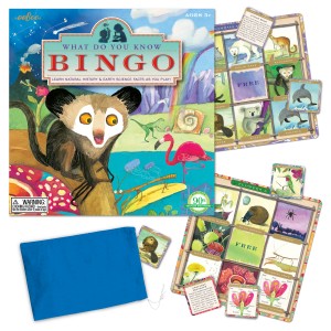 The Backyard Naturalist's Bingo game features lively illustrations and fun facts about natural history and earth science.