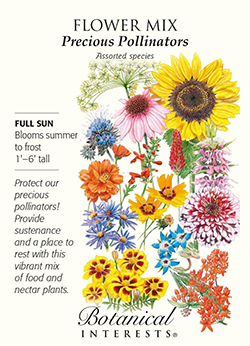 The Backyard Naturalist stocks Botanical Interests'Precious Pollinators mix provides food and nectar to a wide range of pollinators, including insects, butterflies, and moths.