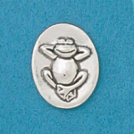 Small coin or token handcrafted in lead free pewter is engraved with comic relaxing frog and inspiration message on back.