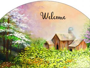 The Backyard Naturalist has outdoor garden plaques back in stock! After slate became impossible to source, the artists now put their designs on durable aluminum, protected with a UV-resistant clear coat. Designs vary, but this welcomes you with a dream cottage surrounded by blooming Dogwood trees.