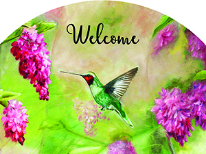 The Backyard Naturalist has outdoor garden plaques back in stock! After slate became impossible to source, the artists now put their designs on durable aluminum, protected with a UV-resistant clear coat. Designs vary, but this welcomes you with a Ruby-throated Hummingbird!