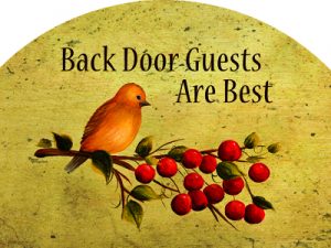 The Backyard Naturalist has outdoor garden plaques back in stock! After slate became impossible to source, the artists now put their designs on durable aluminum, protected with a UV-resistant clear coat. Designs vary, but this welcomes back door guests with a Yellow Warbler.