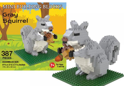 The Backyard Naturalist has Mini Building Block sets featuring favorite birds and forest animals, like this Gray Squirrel. Excellent gifts and stocking stuffers.