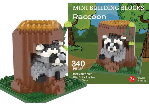 The Backyard Naturalist has Mini Building Block sets featuring favorite birds and forest animals, like this Raccoon. Excellent gifts and stocking stuffers.