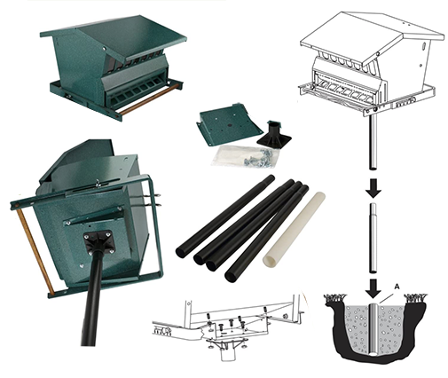 The Backyard Naturalist sells The Absolute Combo Squirrel Proof, Large Bird Resistant, weight-adjustable large capacity feeder. Includes hanger, pole and hardware.