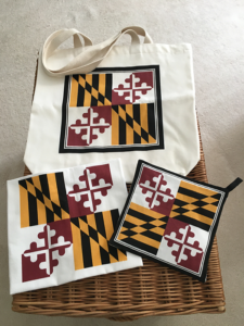 New! At The Backyard Naturalist store. Maryland State Flag Tote Bags, Towels and Potholders.