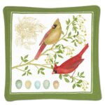 The Backyard Naturalist has Alice's Cottage textiles that include tea towels, spiced mug mats, potholder, totes and more. This design features a pair of Cardinals and their eggs.