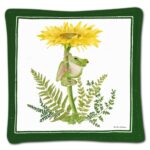 The Backyard Naturalist has Alice's Cottage textiles that include tea towels, spiced mug mats, potholder, totes and more. This design has a charming Frog and Dandelions.