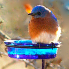 Blue Glass Feeder Dish with Step-In Pole