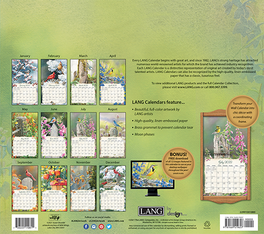 Popular favorite 'Songbirds' wall calendar is back for 2022 and in stock at The Backyard Naturalist in Olney, MD. (front)