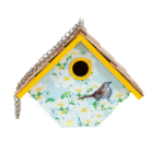 The Backyard Naturalist has whimsical yet functional bird houses in many styles, including this Hanging Wren House, decorated with heat transfer print with Camellia blooms (Alabama State Flower) and a Carolina Wren.