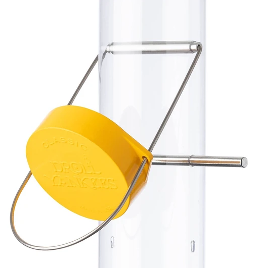 The Backyard Naturalist recommends the Bottoms Up Finch feeder by Droll Yankees, because of the ease and convenience of filling and cleaning.