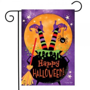 The Backyard Naturalist has DC Metro area's best selection of decorative garden flags for every holiday and special occasion. Featured here: Witch Feet! Witch is upside down in Black Caldron reading 'Happy Halloween'