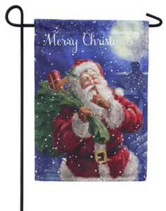 The Backyard Naturalist Holiday Flag Selection for 2020 includes Merry Christmas Secret Santa with Sack of Toys