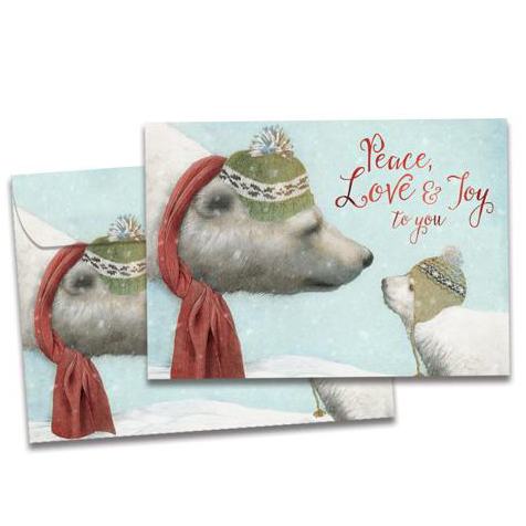 The Backyard Naturalist's Holidays 2021 Greeting Card Selection includes Polar Bears, Peace, Love and Joy!