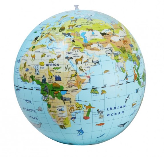 The Backyard Naturalist's favorite global nature-themed game features an unusual inflatable globe instead of a board. Travel around the world, learn fun facts about animals and where they live.