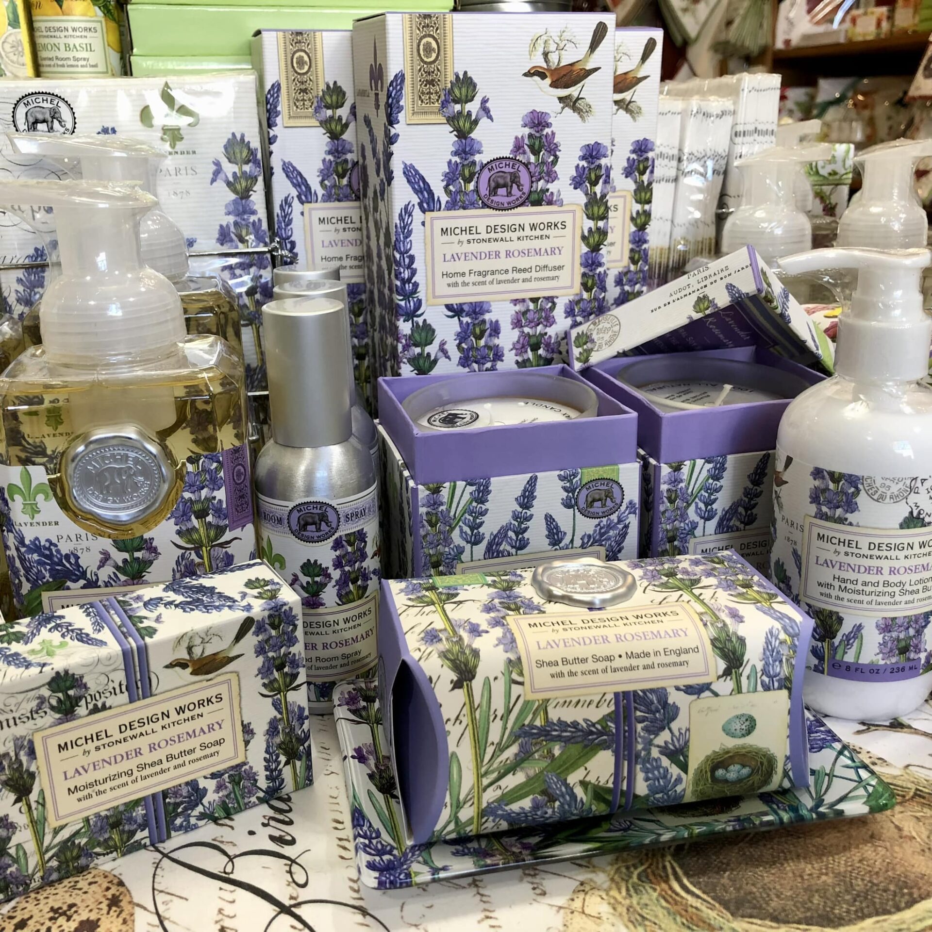 The Backyard Naturalist has Michel Design Work's soaps, lotions, candles and room sprays in a range of scents, including Lavender Rosemary.