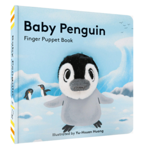 The Backyard Naturalist has the Little Baby Animal puppet board book series in stock, including 'Baby Penguin'. Cover image.
