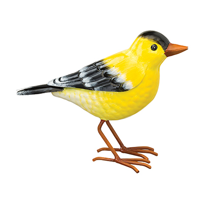 The Backyard Naturalist has metal indoor or outdoor garden statuary, like this life-size metal replica of an American Goldfinch.