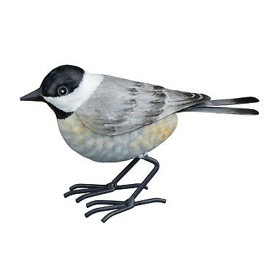 The Backyard Naturalist has metal indoor or outdoor garden statuary, like this life-size metal replica of an Black-capped Chickadee.