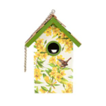 The Backyard Naturalist has whimsical yet functional bird houses in many styles, including this Hanging Standard Wren House, decorated with heat transfer print of Yellow Jessamine flowers (South Carolina State Flower) and a Carolina Wren.