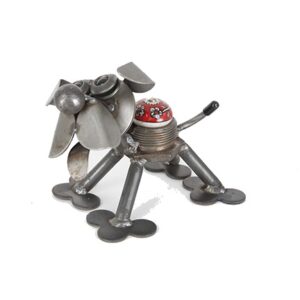 The Backyard Naturalist loves Junkyard Dogs & Cats! Made from materials that otherwise would be doomed to a landfill. Each piece has a unique personality. “CK Bushing Dog” pictured here.