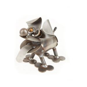 The Backyard Naturalist loves Junkyard Dogs & Cats! Made from materials that otherwise would be doomed to a landfill. Each piece has a unique personality. “Tiny Happy Puppy” pictured here.