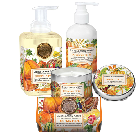 The Backyard Naturalist has Michel Design Works new fragrances for 2022, including candles, foaming hand soap, lotion and napkins in Pumpkin Prize.