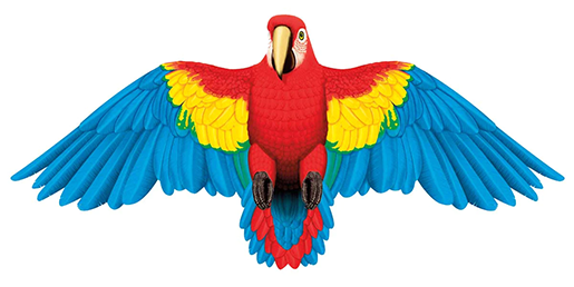 The Backyard Naturalist has Bird Kites with 55-inch wingspan and wings that flap like a real bird, including this Rainforest Rainbow Parrot.