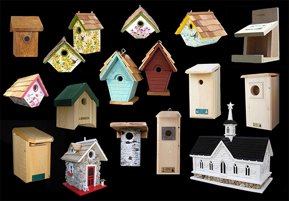 The Backyard Naturalist, in Olney, Maryland has a wide variety of bird houses and nesting boxes, including those for Eastern Bluebirds, Wrens, Chickadees and other songbirds.